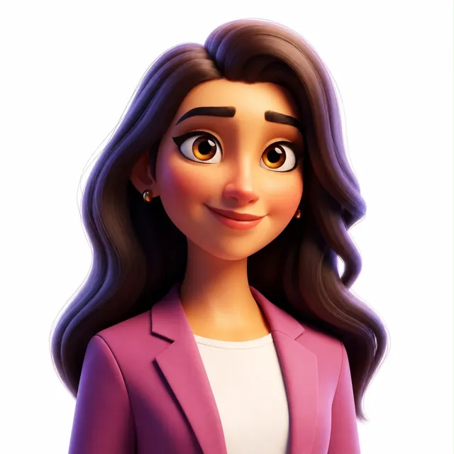 Léa, l'assistante de M&R Solutions : illustration d'une femme souriante aux longs cheveux bruns, en veste rose.